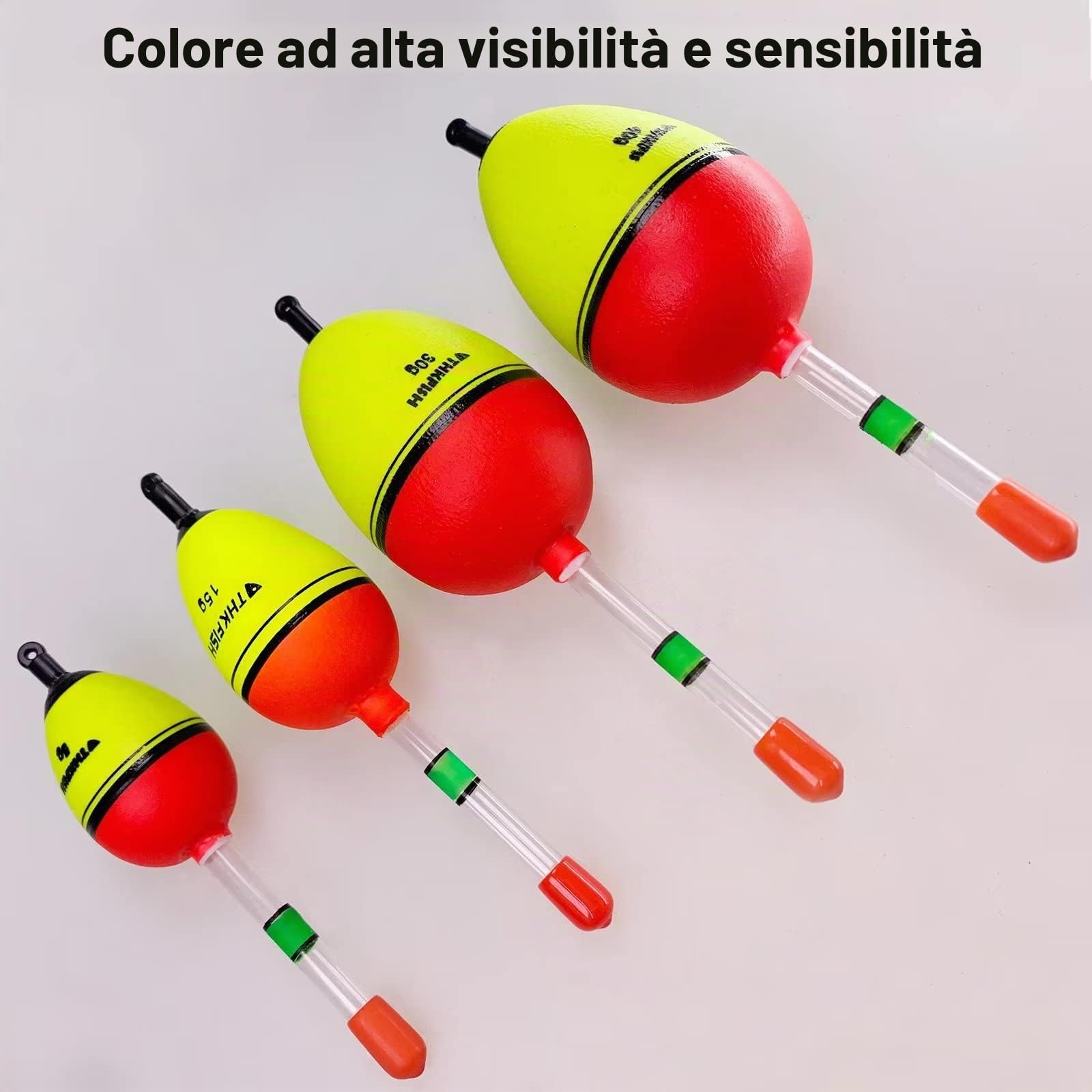 THKFISH Galleggianti da pesca Bobber da pesca luci di pesca 5 pezzi Bobber 5 g/15 g/30 g/40 g con 10 pezzi Bastoncini luminosi