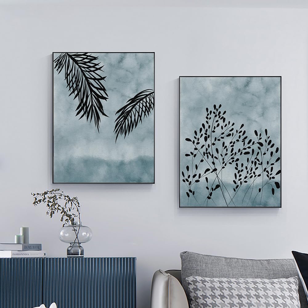 WUHBCZ Art Decor,Blue Watercolor Poster Minimalist Botanical Canvas Painting Black Leaves Art Print Nordic Wall Picture for Living Kitchen Bedroom Decor-40 * 50cm*2PCS (No Frame)