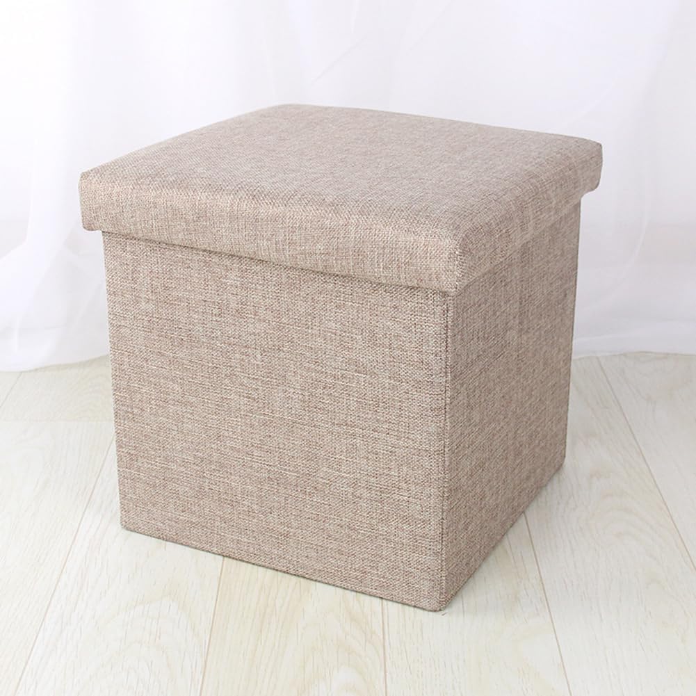 Small Storage Ottoman Foldable Cube Stool,Square Foot Rest Stool for Living Room Bedroom,Toy Box Storage Chest Collapsible Padded Seat Ottoman (Khaki,16x10x10inch)