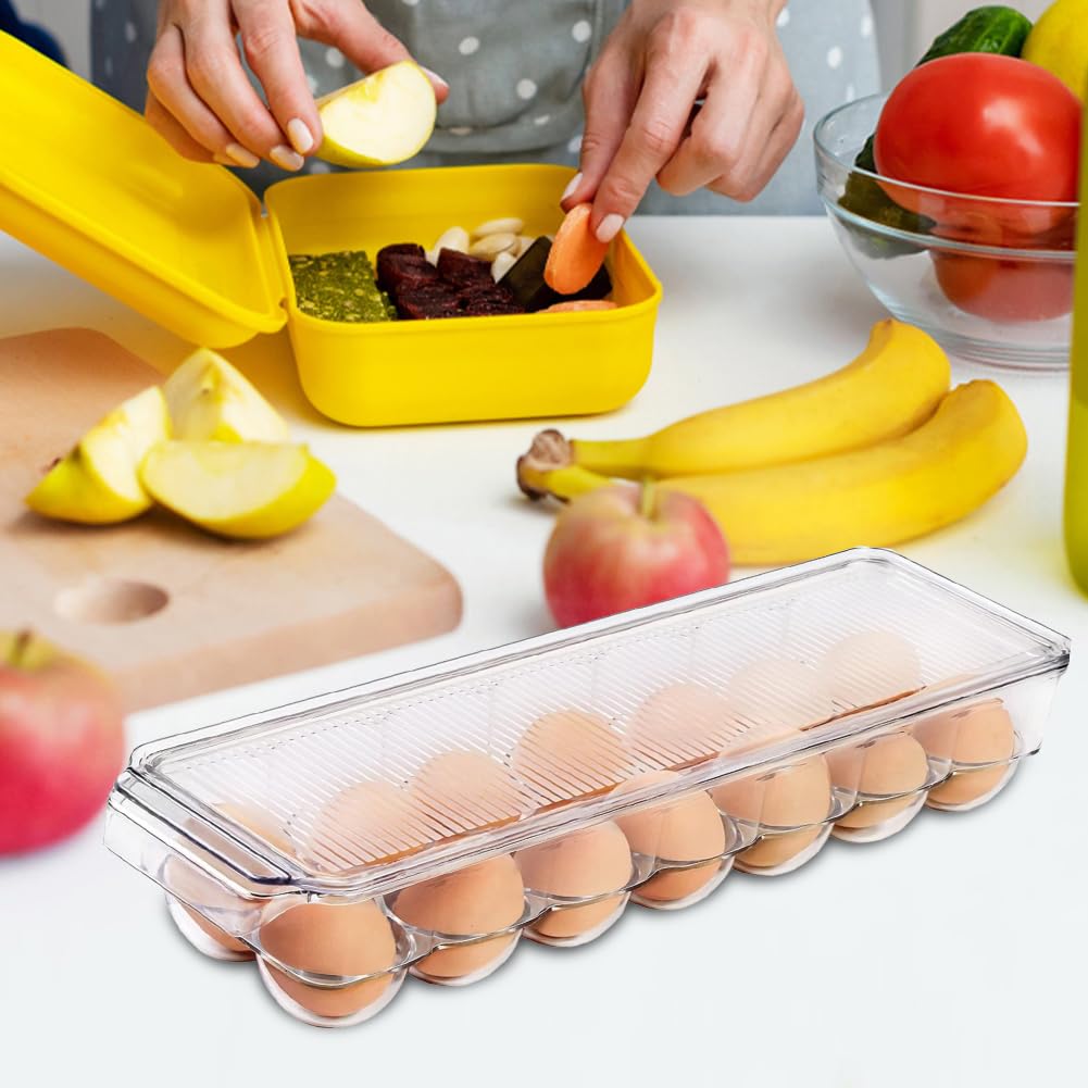 1/2/3/4 pezzi contenitore for uova frigorifero organizer for uova con coperchio portauova in plastica scatola portauova impilabile 14 griglie for cucina domestica (2 pezzi)