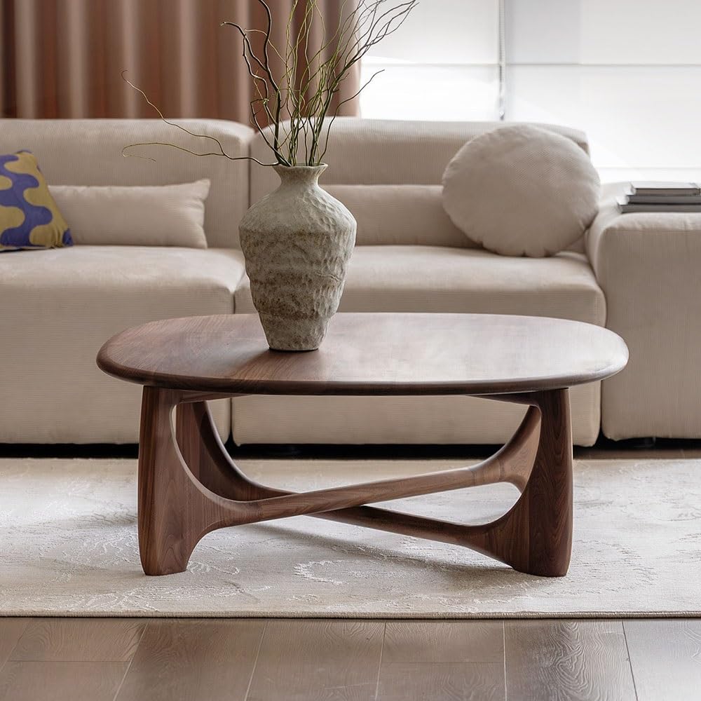 Stolik nocny Drewniany stolik kawowy z połowy wieku, organiczny design w kształcie krzywej, centrum salonu Stolik nocny(Mały)