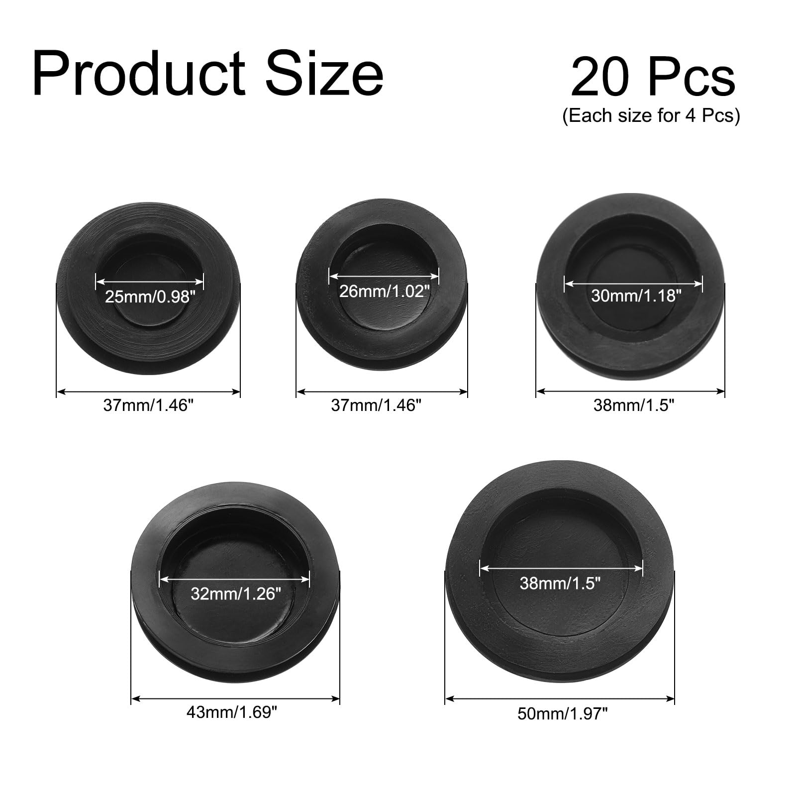 uxcell 20 Pcs Piggy Bank Plug 5 Sizes Plastic Round Stoppers Plugs Saving Box Plug Replacement Bank Hole Sealing Plug for Coin Bank Money Saving Box, Black