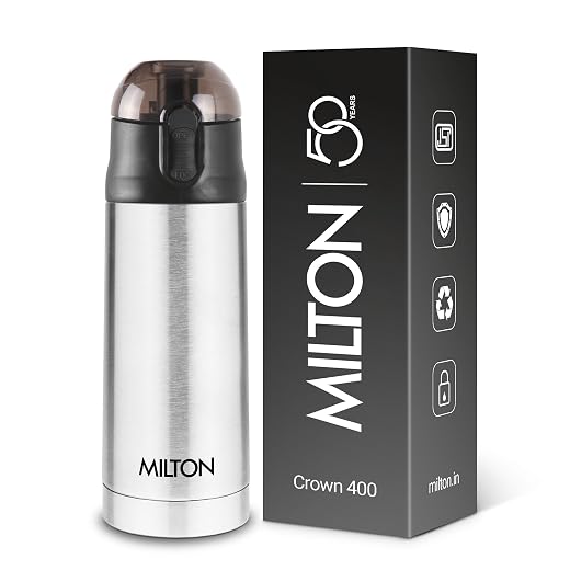 Milton New Crown 400 Thermosteel Hot or Cold Water Bottle, 350 ml, Silver