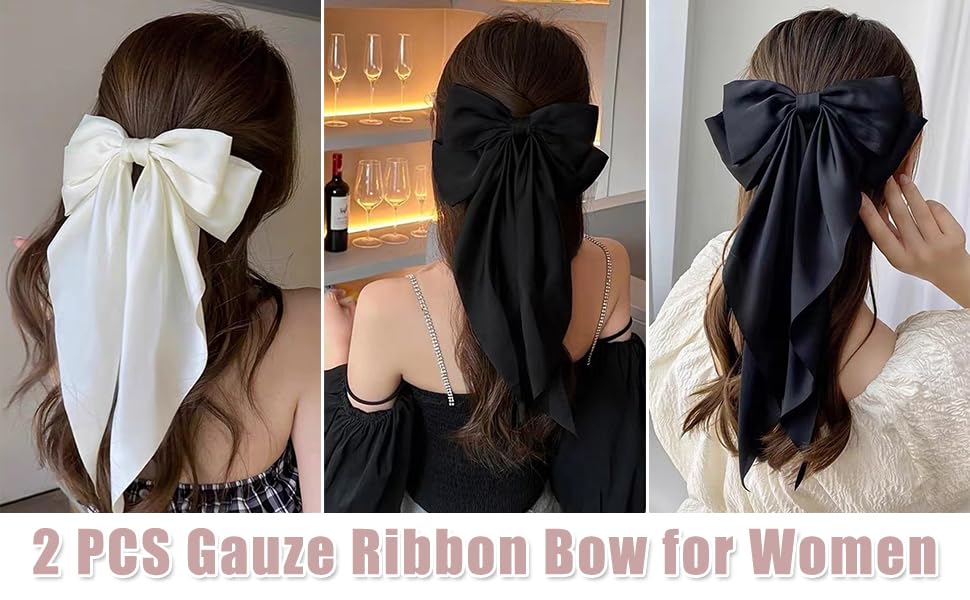 Miniatura 8 de Lazos para el cabello, 2 lazos para mujer, lazos para el pelo para mujeres, cintas para el pelo, de cola larga de gran tamaño, lindos accesorios