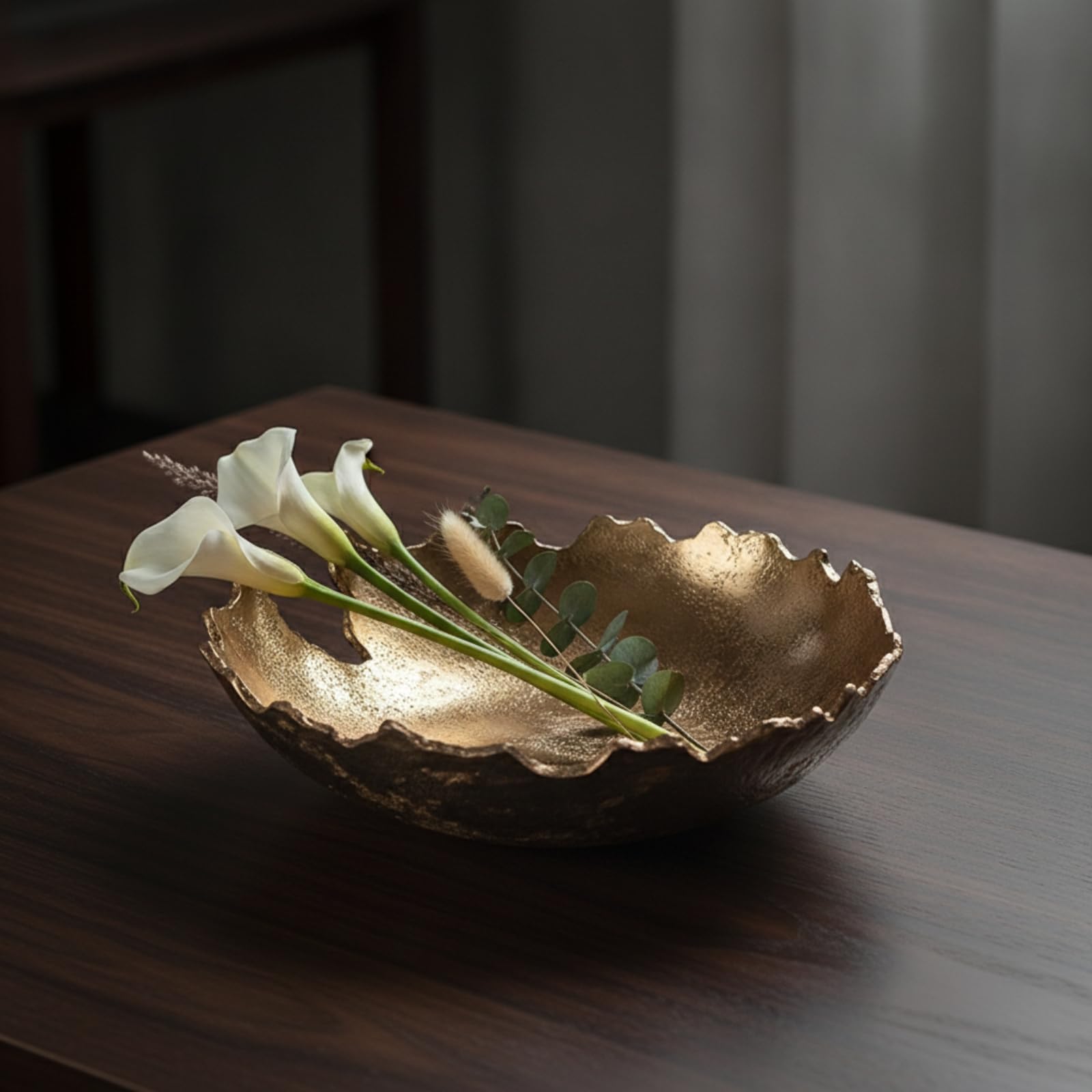 Jarrón Decorativo Cuenco Escultural Irregular de Aluminio con Acabado en Tono Envejecido Centro de Mesa Moderno, 40 27 H11cm, O款 Plata Grande