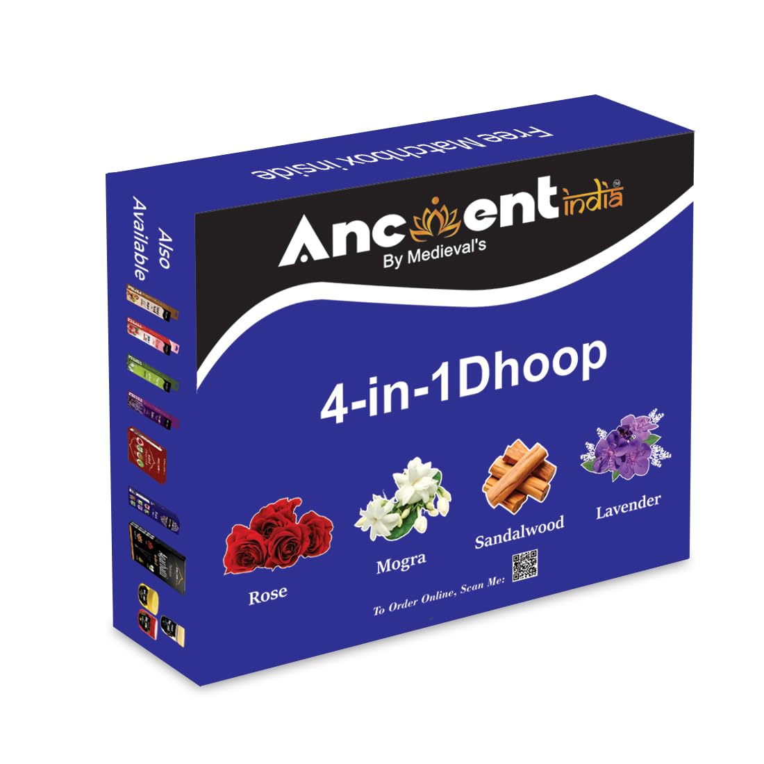 ANCIENT INDIA BY MEDIVAL'S 4 in 1 Gili Dhoop Fragrance: Rose Mogra Sandal Lavender 16 Stick-image-45