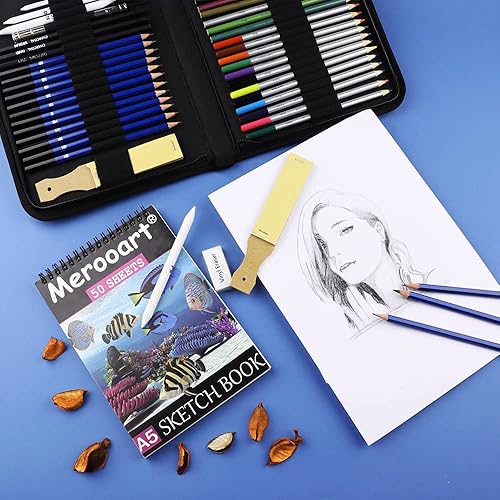 Miniatura 2 de DIPAWS Paquete de 54 kits de dibujo para dibujar, suministros de arte profesional con 2 cuadernos de bocetos, incluye lápiz de colores, grafito,