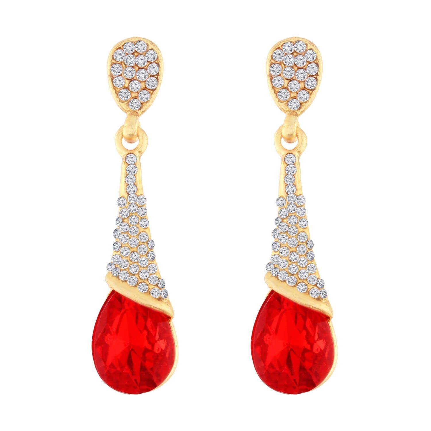 Amazon Brand - Nora Nico Gold Plated Red Stone Studded CZ American Diamond Earring for Women (2707R) (B0BD8WN1S8) Amazon Price History, Amazon Price Tracker