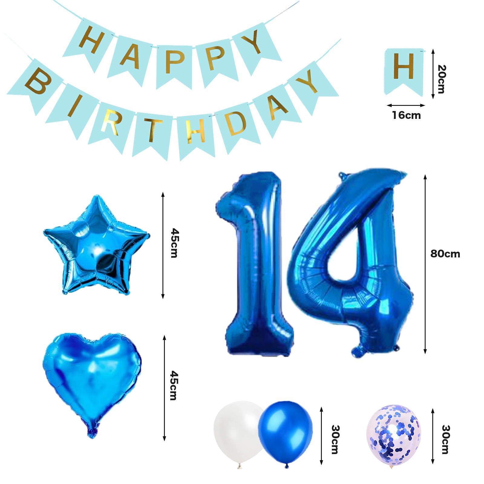 お 誕生日 ガーランド Amazon | 14歳誕生日 バルーン 風船 飾り付け セット ブルー