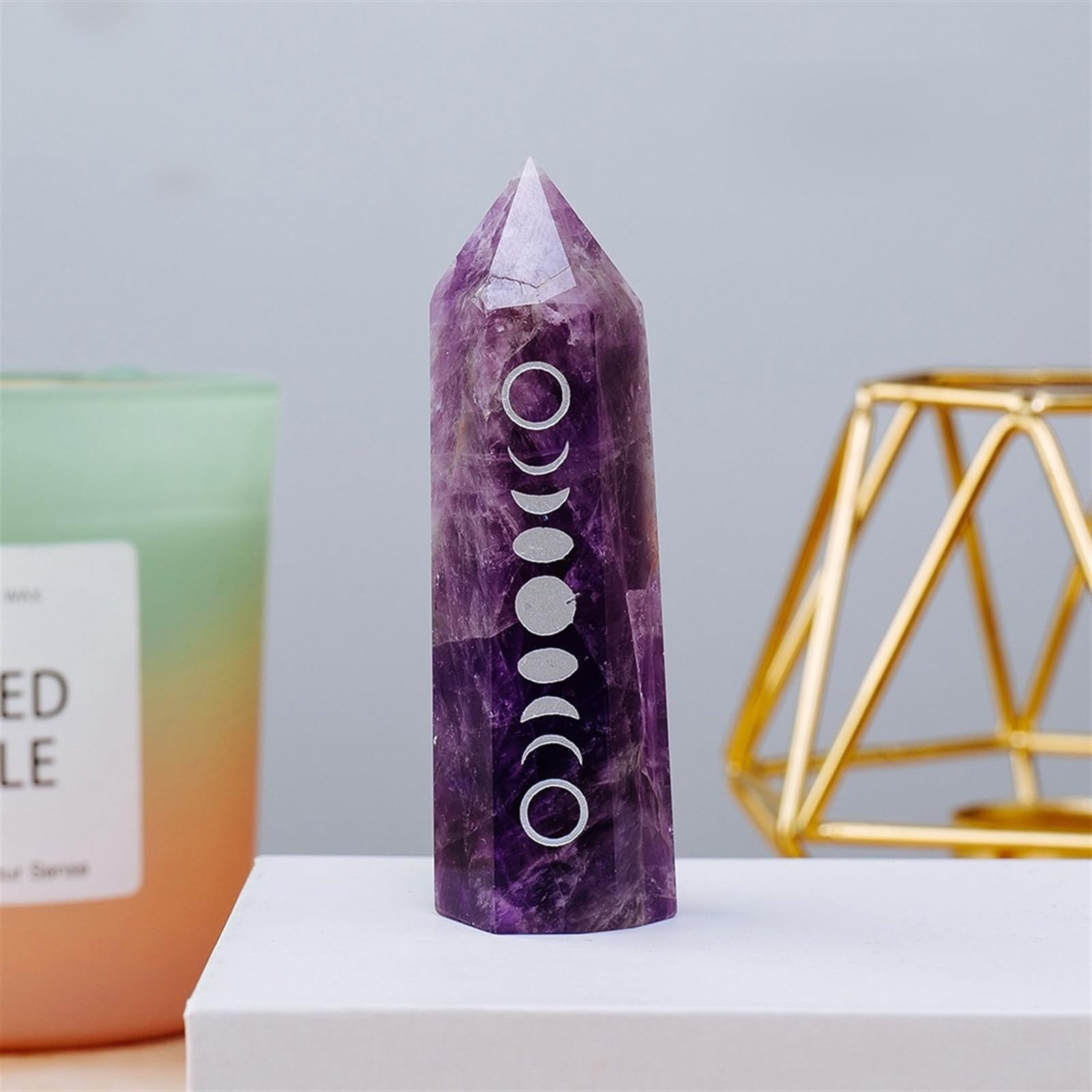 KJEBVHIRS Crystals Point Wand Rose Quartz Amethyst Column Eclipse Symbol Home Decoration Craft Precious Stones Ornaments (Color : Amethyst)