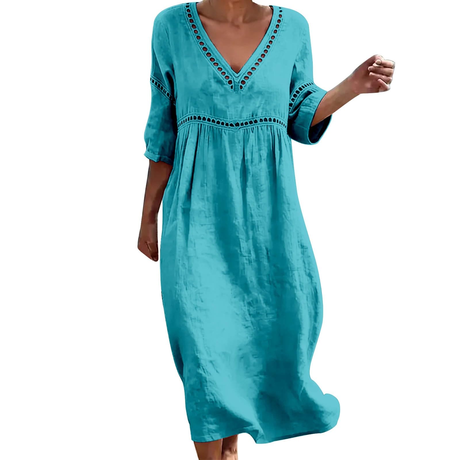 Vestito Donna Estivo Curvy Lungo, Vestiti Estivi Lunghi Casual Elegante, Abito Mezza Manica Scollo a V Comodo, Abiti Morbido Leggero Boho, Copricostume Mare da Spiaggia Vacanza