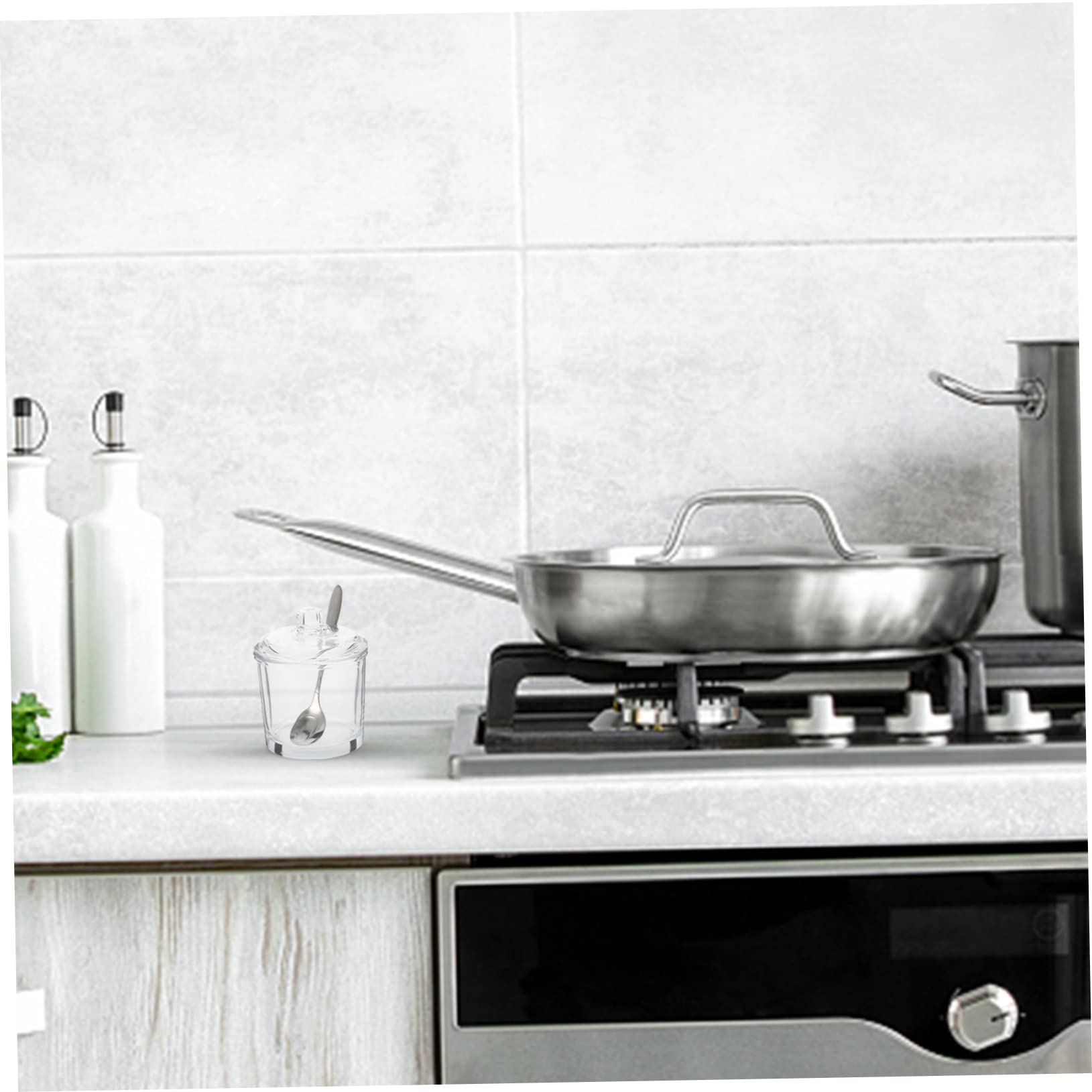 PRETYZOOM Set 2 Barattoli Spezie in Vetro con Coperchi e Cucchiai, Contenitori per Spezie in Acciaio Inossidabile per Cucina e Sala da Pranzo Stile Casuale