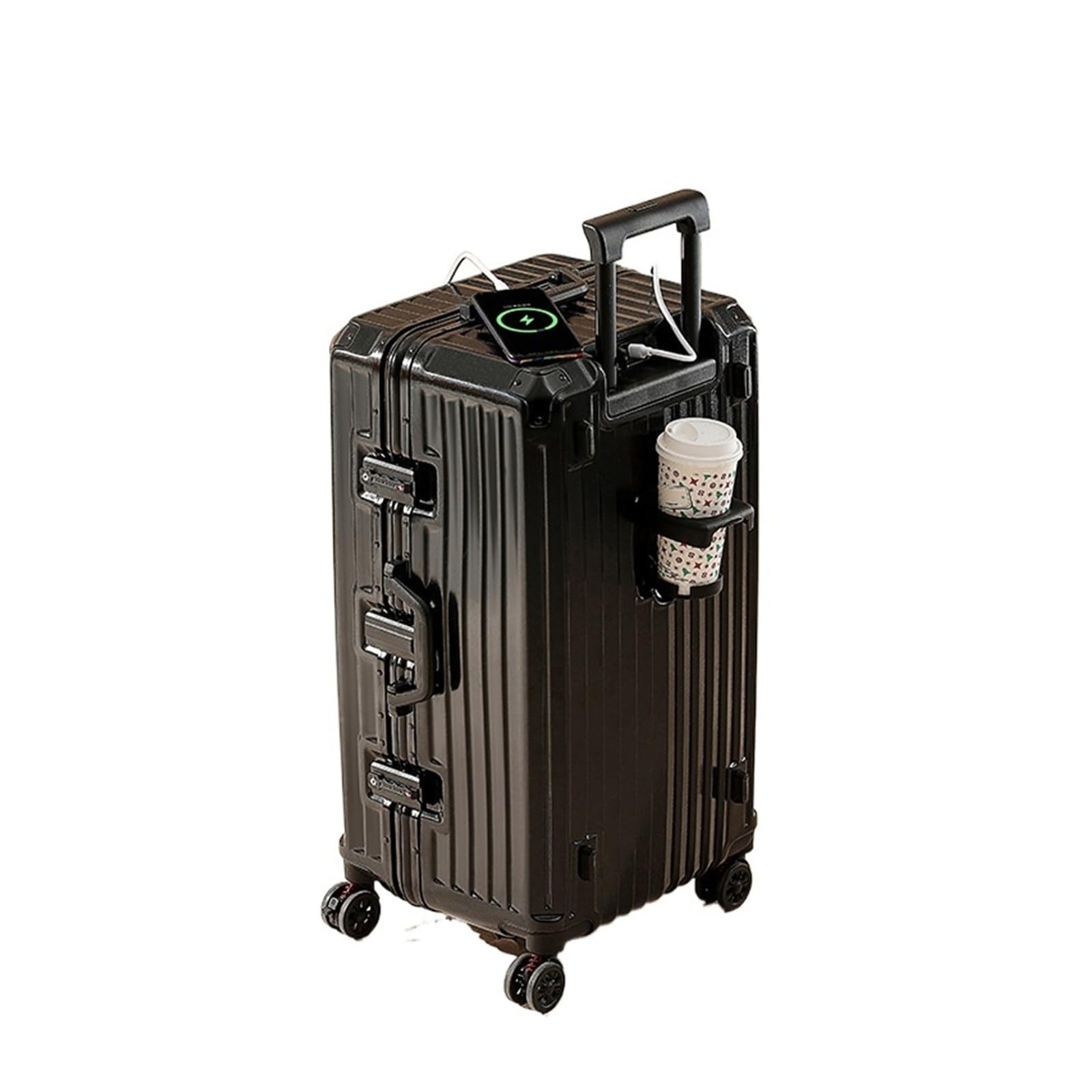 Maleta de viaje con marco de aluminio grueso de 34 pulgadas, soporte USB para tazas, a, 34 inch, Clásico