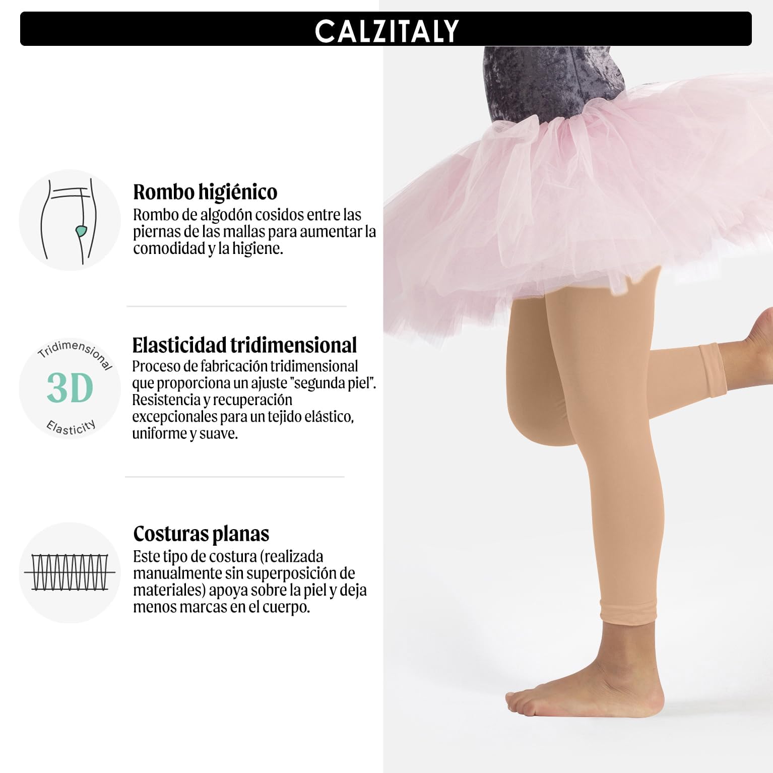 CALZITALY Leggings de Danza para Bebés 60 Den Pack 2 Pares