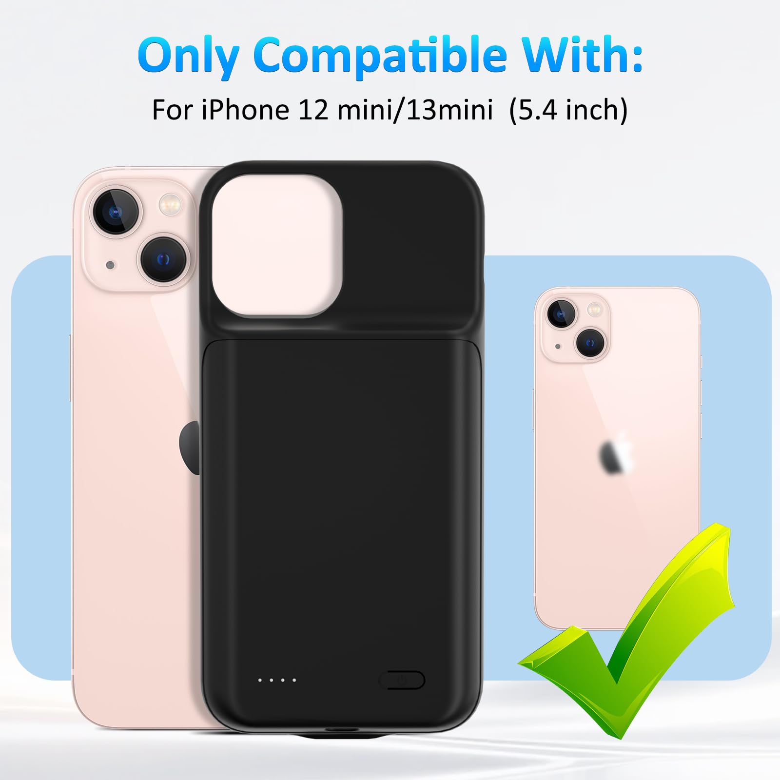 Akkuhülle für iPhone 12 Mini/13 Mini(5.4“), 8500mAh Schlanke Tragbare Ladeschutzhülle, Wiederaufladbare Schutzhülle Powerbank Handyhülle Akku Hülle für iPhone 12 Mini/13 Mini