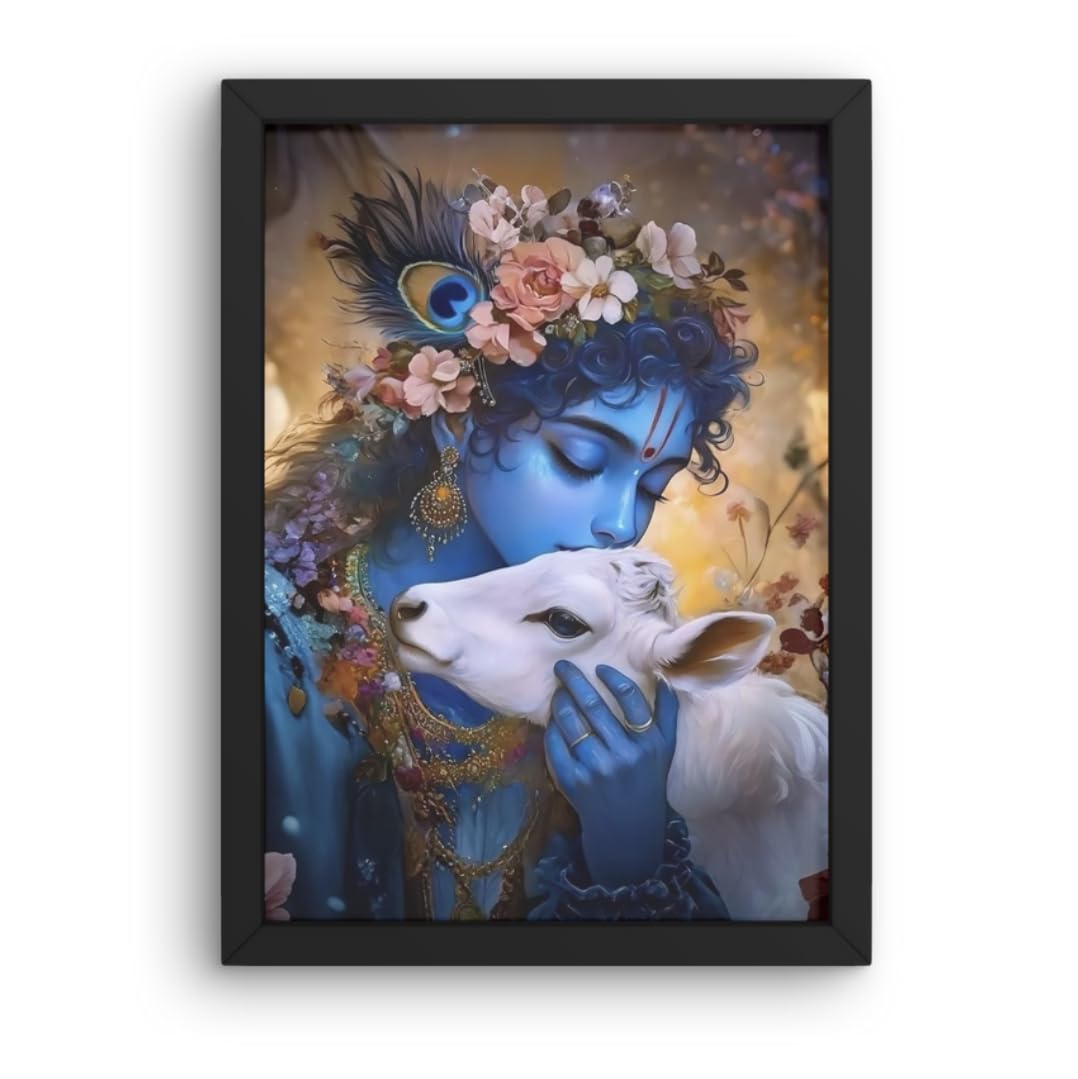 Deity Crafts Shree Krishna with Cow Photo Frame – Spiritual Wall Art for Home, Pooja Room & Bedroom | Divine Love & Compassion Theme | 34x24 cm Multicolor Frame with Premium Acrylic Glass-image-5