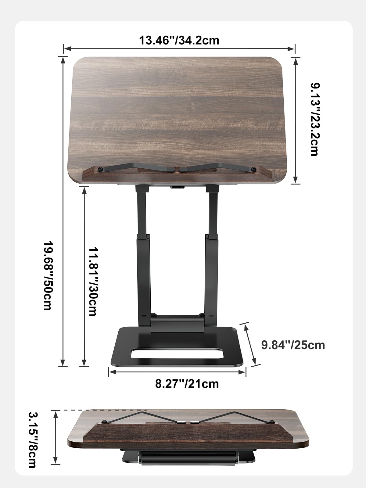 Tounee Support de livre télescopique réglable en hauteur - Design extensible - Support de livre de cuisine ergonomique avec pinces latérales élastiques - Convient à tous les livres (noir)