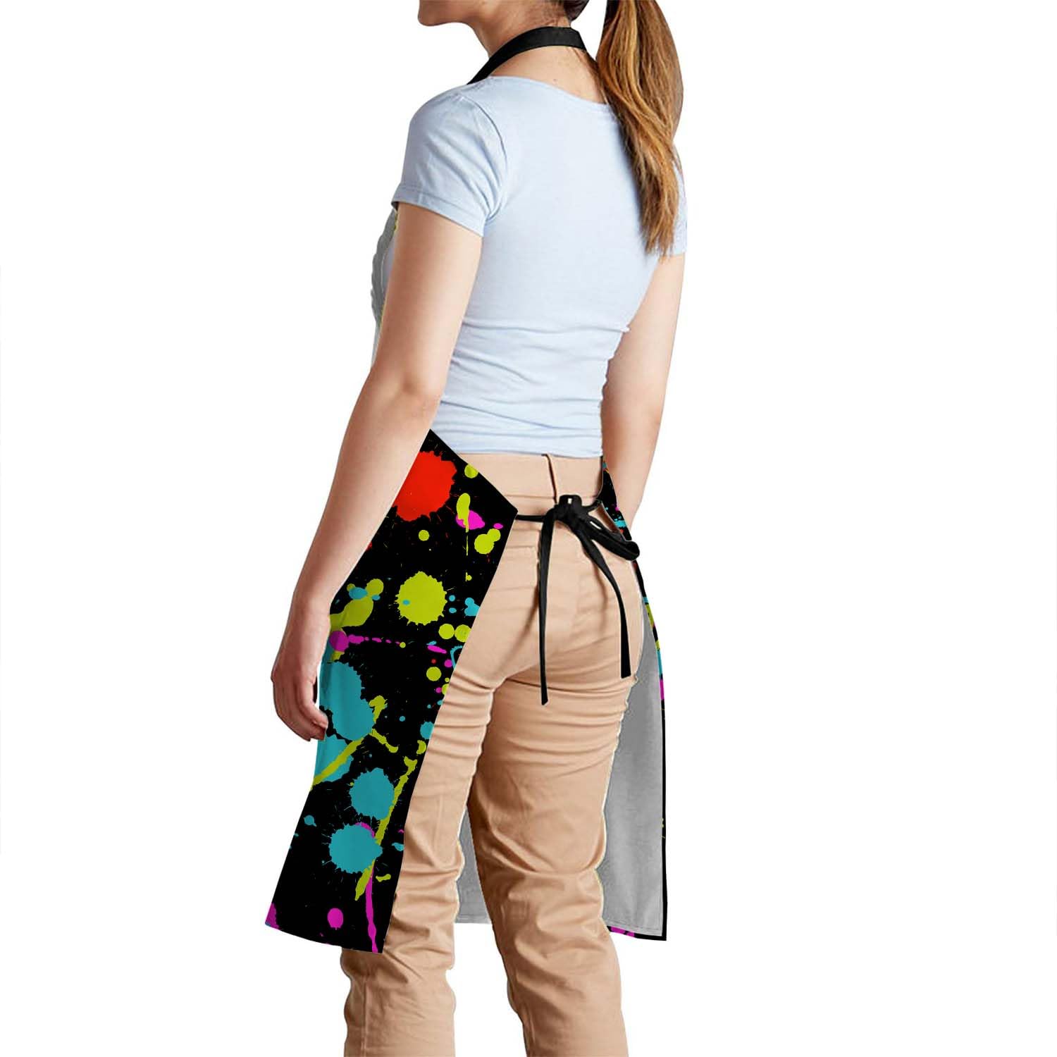 Smooffly Neon Splatter Pattern Apron for Men & Women - BBQ & Catering Bibs, 27x31 Inch - Image 3