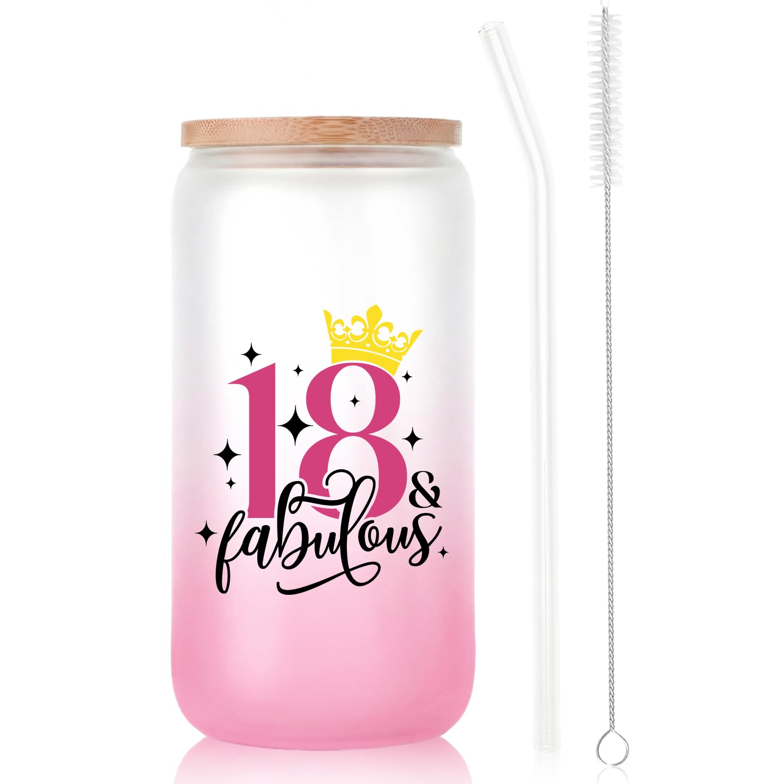 Bliceon 18th Birthday Gifts for Girls, 18th Birthday Iced Coffee Cup, 16oz Frosted Glass Cups with Lids and Straws for Daughter, Sister, Best Friend, Granddaughter, 18 Year Old Girl