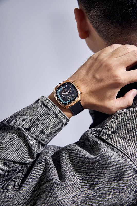 Image of Daniel Hechter Paris Bercy Collection Analog Quartz Watch for Men with Square Dial, Multifunction Sub-Dials, Date Display, Crystal Hour Markers and Leather Strap - DHM1001