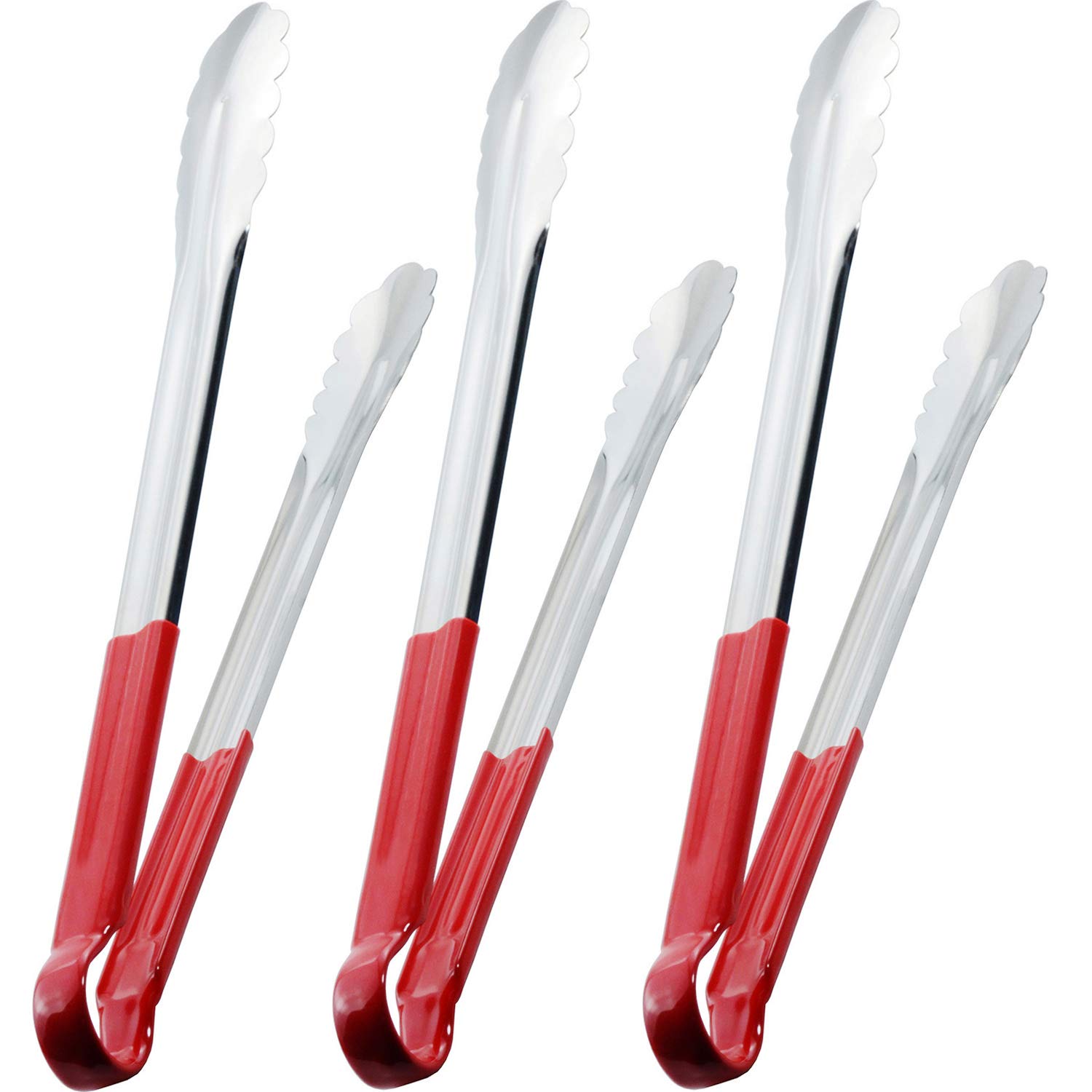 HINMAY 16 Inches Cooking Tongs Food Tongs for Kitchen and Barbecue, Set of 3 (16 16 16 Inch, Red)