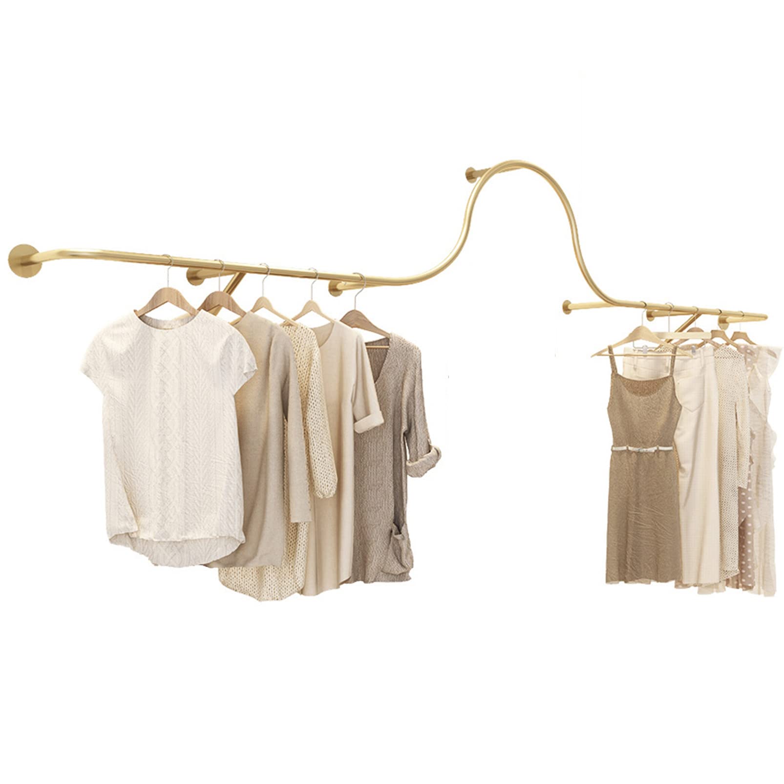 HPTHLY Modern Metal Clothing Display Rack - Stylish Wall-Mounted Hanger For Retail Stores, Creative Apparel Showroom Nizer, Elegant Clothing Storage Solution.,Argentato-Len(Gold-Length 350Cm)