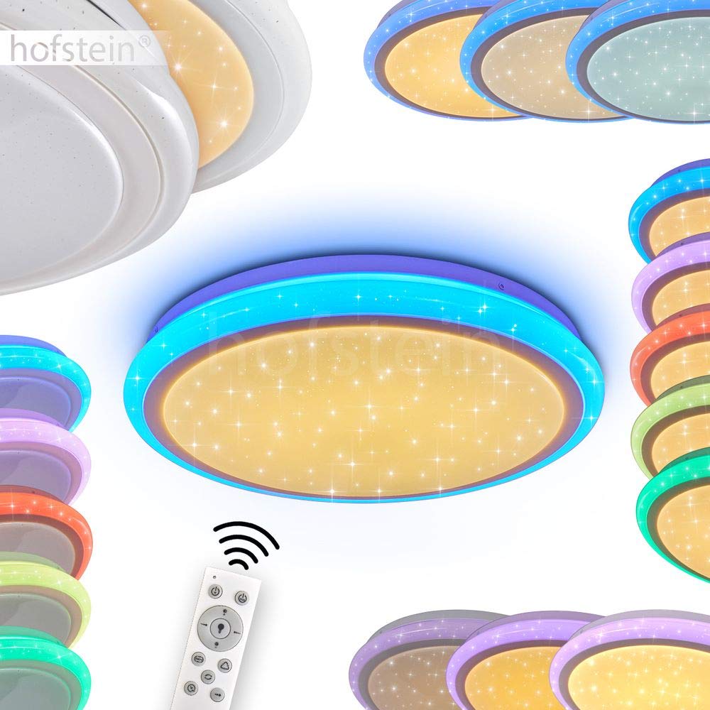 LED Ceiling lamp Bermeo, dimmable Metal in White, Night Light Function Luminous Rim, 32 watt, 3000-6400K, RGB Remote Control, Starry Sky Effect