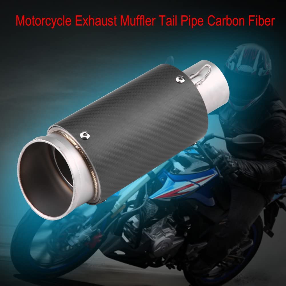 Qiilu Motorrad Auspuffrohr, 51MM Carbon Fiber Edelstahl Motorrad Schalldämpfer Auspuffendrohr Tipp Endrohr Universal