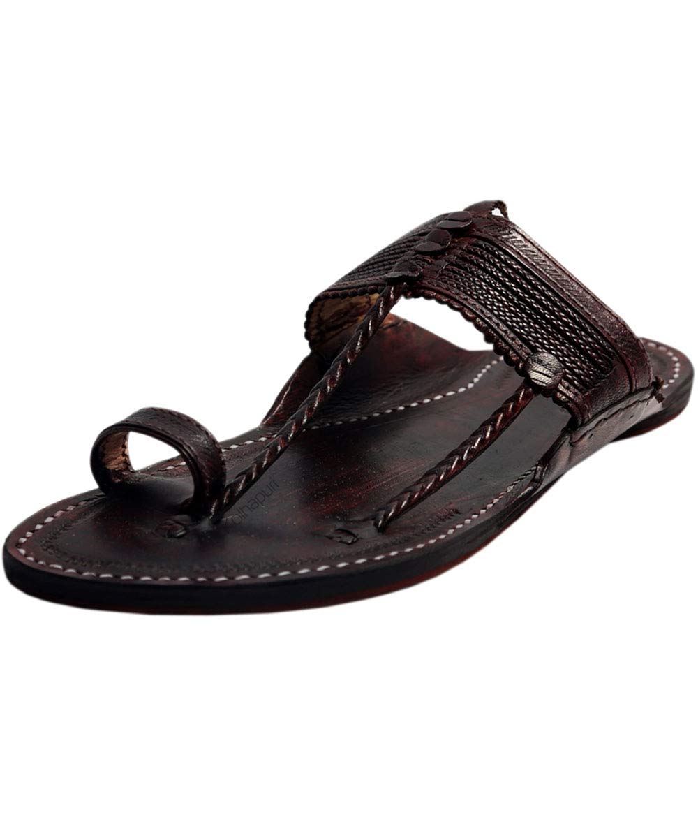 eKolhapuri Handmade Authentic Genuine Kapshi Dark Brown Leather Kolhapuri Chappal for Men
