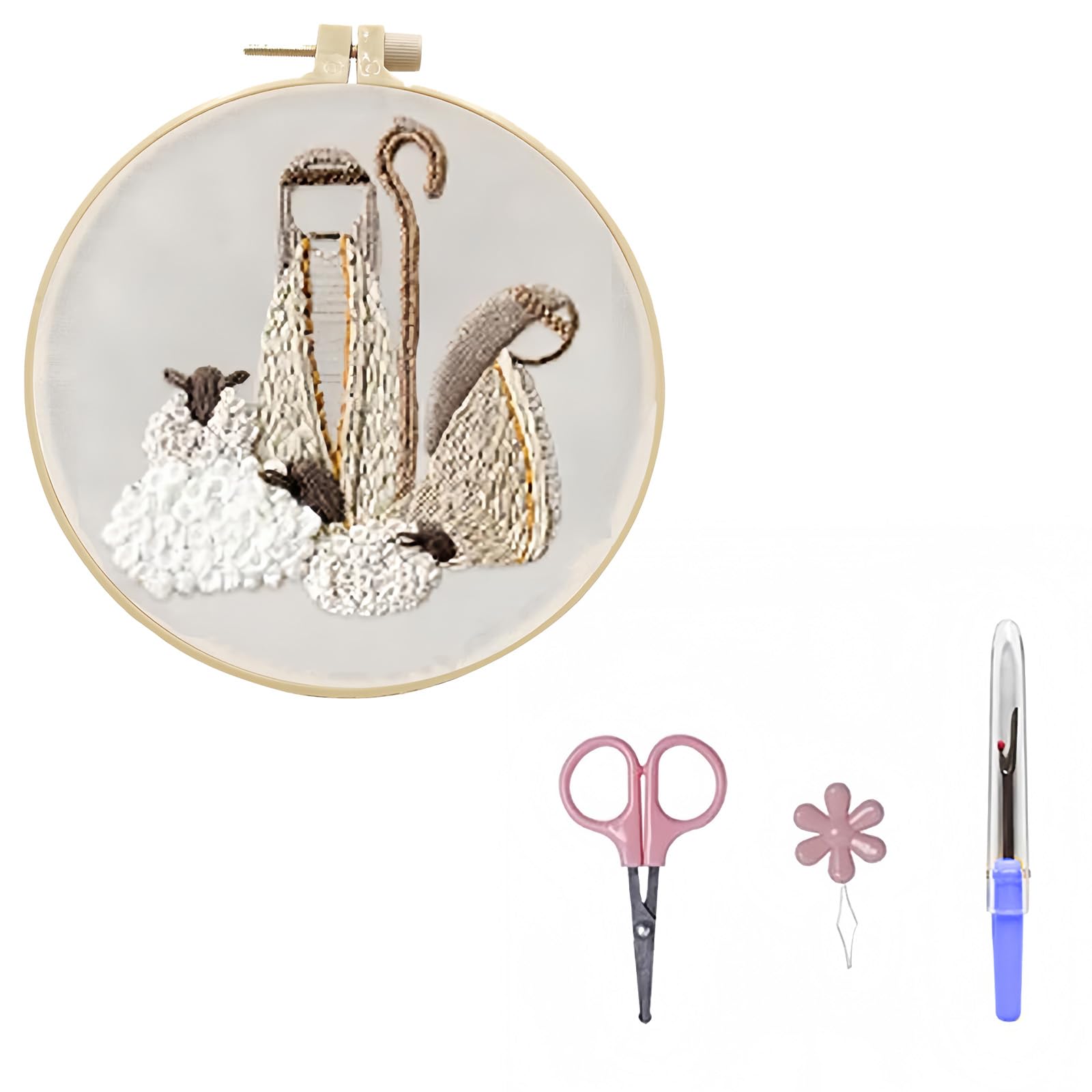 Msioytog Religious Embroidery Set with Stitching Hoop Instruction Sewing Thread and Needle Beginner Embroidery Craft Supplies Adjustable Hoop Set