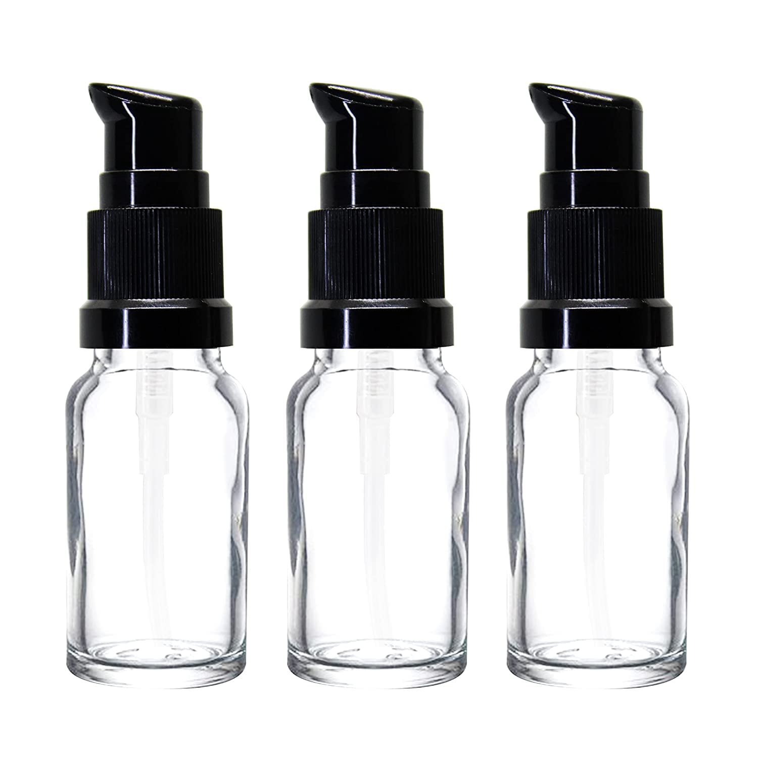 BH PLAST 10 ML Clear/Transparent Round Empty Glass Bottle With Lotion Pump & Black Cap For Essential Oils, DIY Skin Care, Cosmetics, Multipurpose Bottle (3)