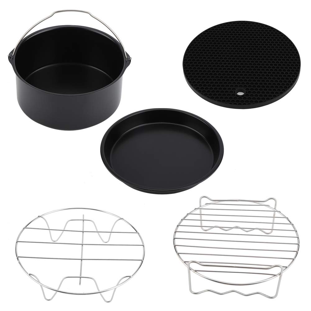 OUKENS Air Fryer Air Fryer Accessories, 7Inch 5pcs/Set Air Fryer Accessories Kit Pizza Pan Cake Barrel Metal Holder Cooking Tools,