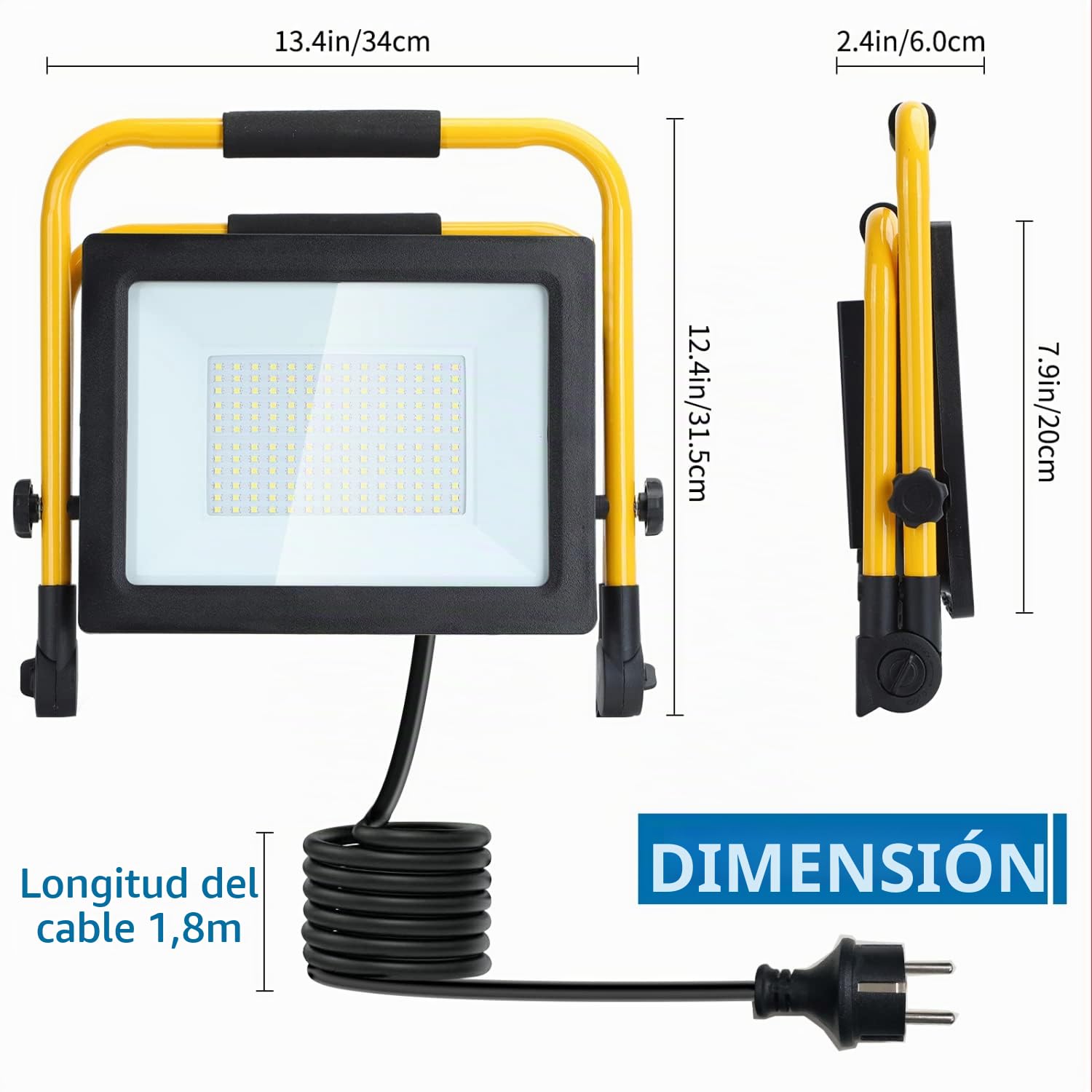 Aigostar Foco de Trabajo LED 100W,8800LM,Foco LED Portátil con Giratorio 360º,Impermeable,Soporte plegable,para Uso en Interiores y Exteriores,para Obra, Taller, Garaje,6500K Luz Blanca,2 piezas