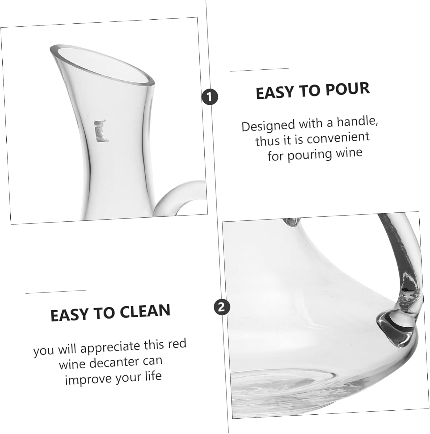 Kichvoe Practical Glass Wine Decanter with Handle Crack Resistant Household Wine Dispenser for Restaurants Bars Home Use Transparent Elegant Design Enhances Drinking Experience