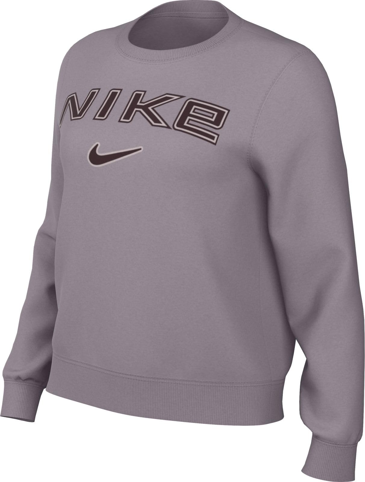 Nike Women's Sportswear Phoenix Fleece Standard-Sweatshirt mit Logo und Rundhalsausschnitt für Damen, Lt Violet Ore/Burgundy Crush, M