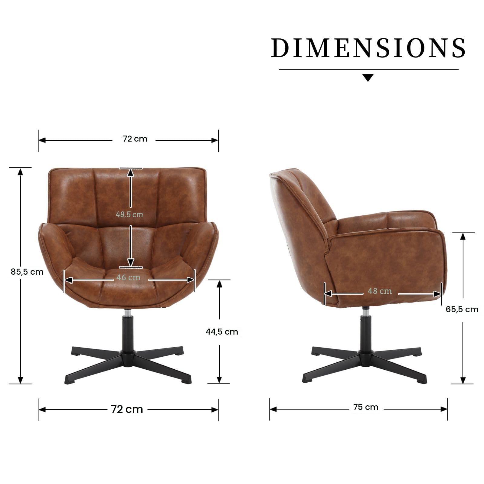 chairus Chaise Pivotante à 360° pour Chambre Chaises Coiffeuse Fauteuil Salon en Cuir PU Chaise de Bureau avec Pied Métal, Marron
