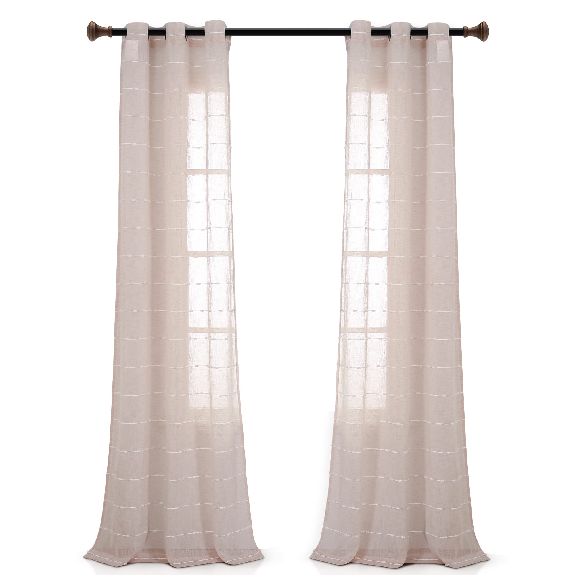 Lush Decor Paire de Rideaux de fenêtre Transparents et texturés à œillets de Style Rustique, 96,5 x 213,4 cm (l x L), Rose poudré