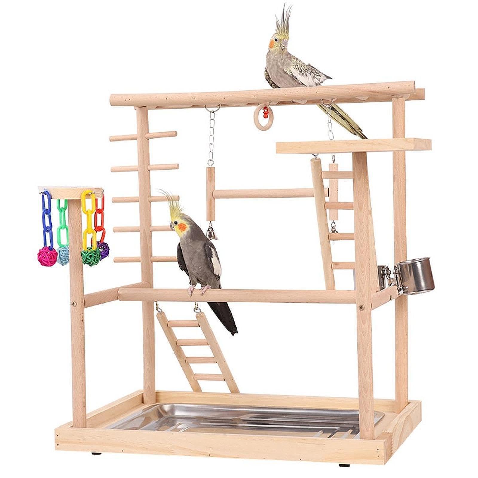 Parco Giochi for Uccelli in Legno Centro attività Fisica Arrampicata con mangiatoia Tazza Pesce persico Palestra Supporto da Gioco in Legno for parrocchetti Cockatiels