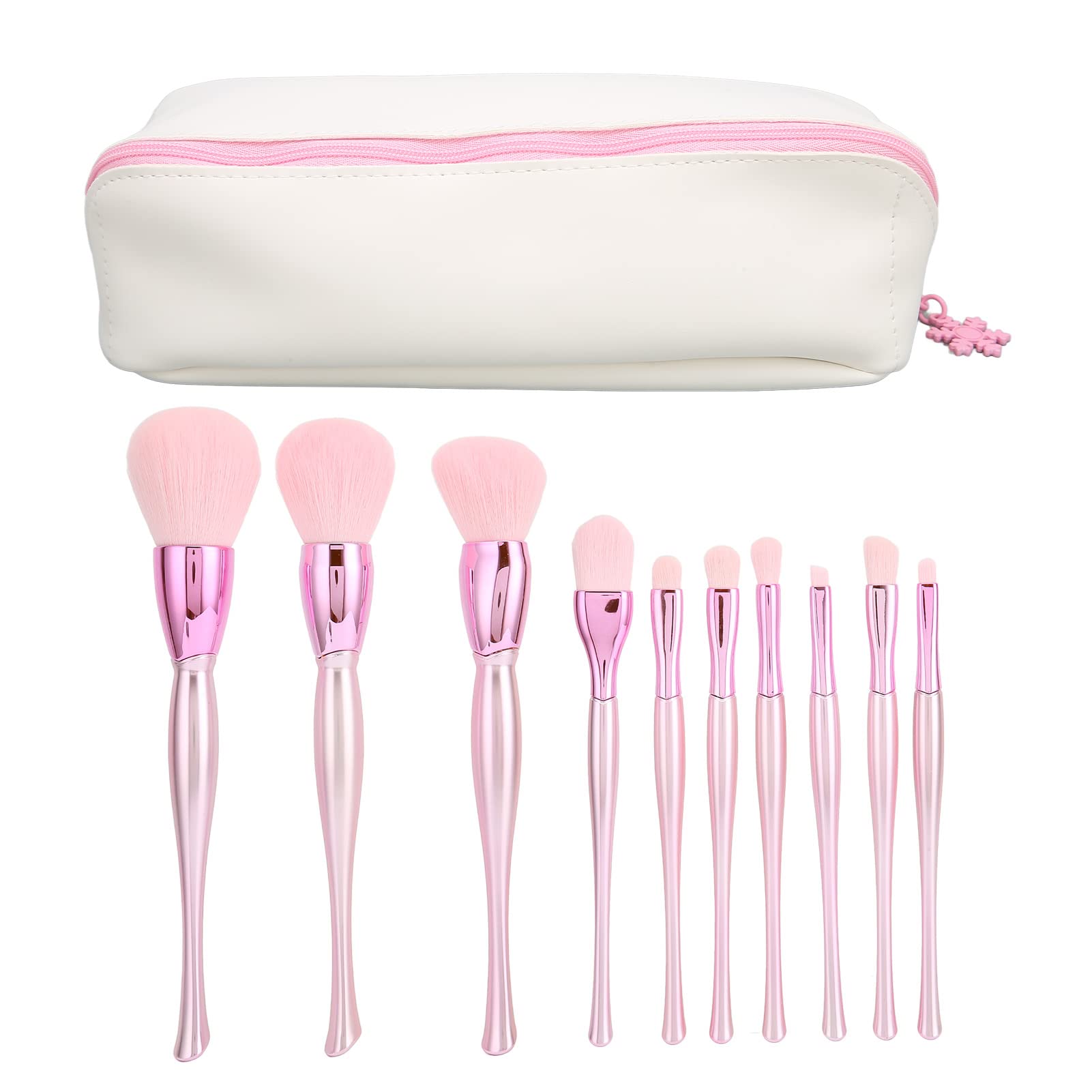 Set di 10 pennelli per trucco, setole morbide, impugnatura comoda, pennello per evidenziatore ombretto in polvere, rosa per uso professionale e trucco quotidiano realizzato in ABS