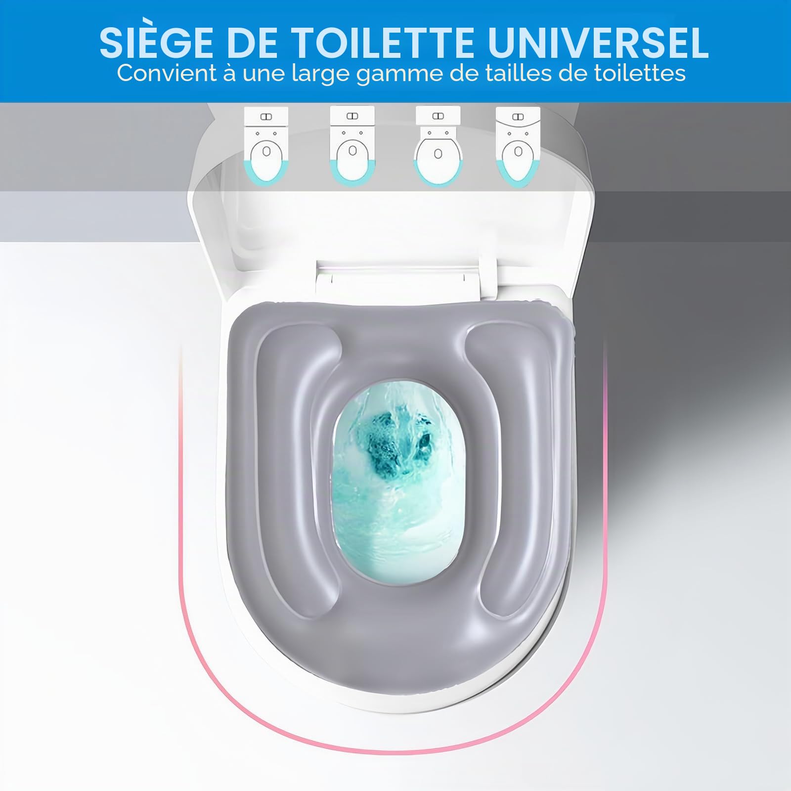 Coussin de Siège de Toilette Gonflable en PVC avec Ventouse, Réglable en Hauteur, Étanche et Confortable, Housse WC pour Adulte, Soulagement du Coccyx, Idéal Voyage et Convalescence