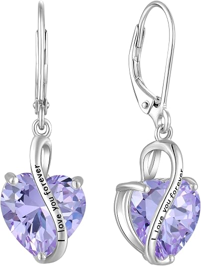 YL Heart Dangle Drop Earrings for Women 925 Sterling Silver Infinity Leverback Earrings Birthstone Promise Jewelry