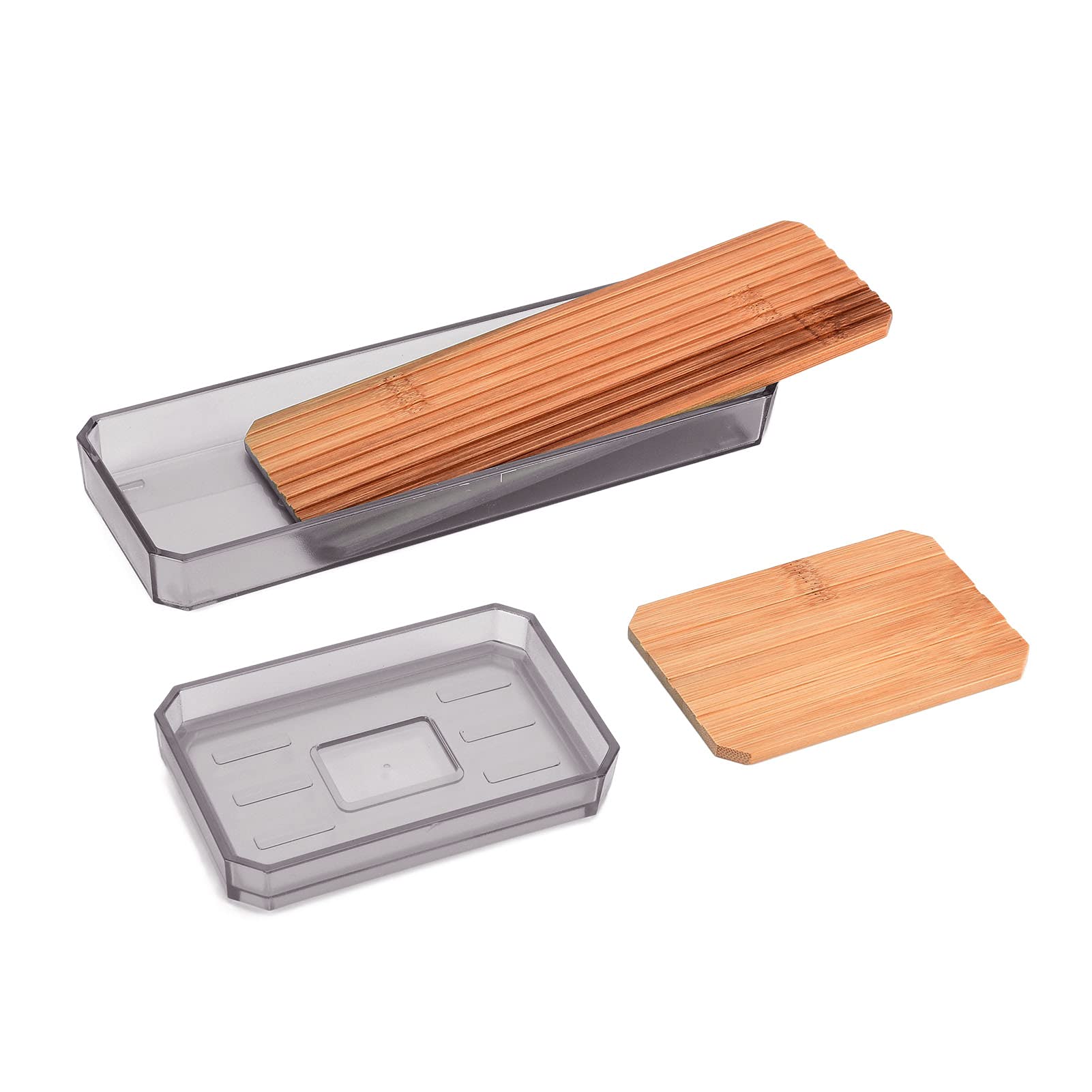 Cocoarm Juego de Accesorios de Baño de Bambú, Juego de Baño de 7 Piezas con Caja de ABS, Soporte para Cepillo de Dientes, Escobilla de Inodoro, Bote de Basura y Bandeja para el de Invitados del (GRAY)