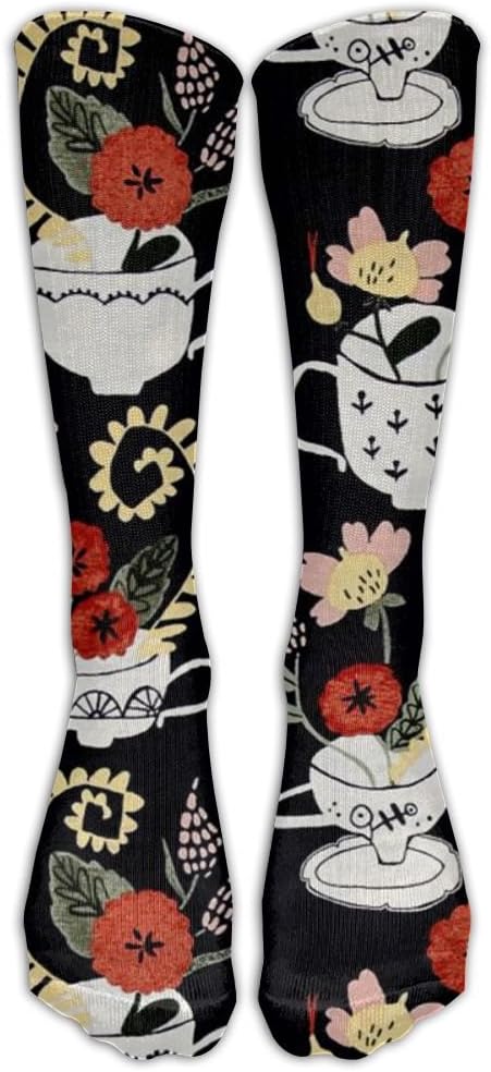 Tea Cup Bouquet Multi Knee High Graduated Compression Socks For Women And Men - Best Medical, Nursing, Travel & Flight Socks - Running & Fitness
