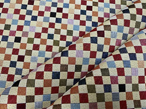 Tissu Gobelin jacquard au mètre motif carrés Téflon extra large multicolore
