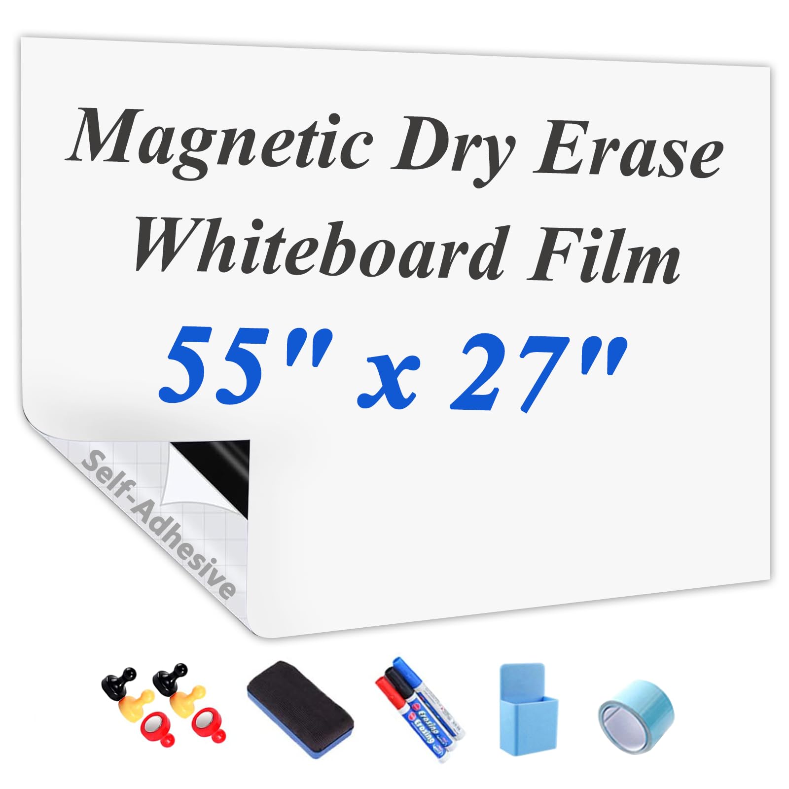 JUMUBOARD Self-Adhesive Magnetic Dry Erase Whiteboard Sticker, 55" x 27"