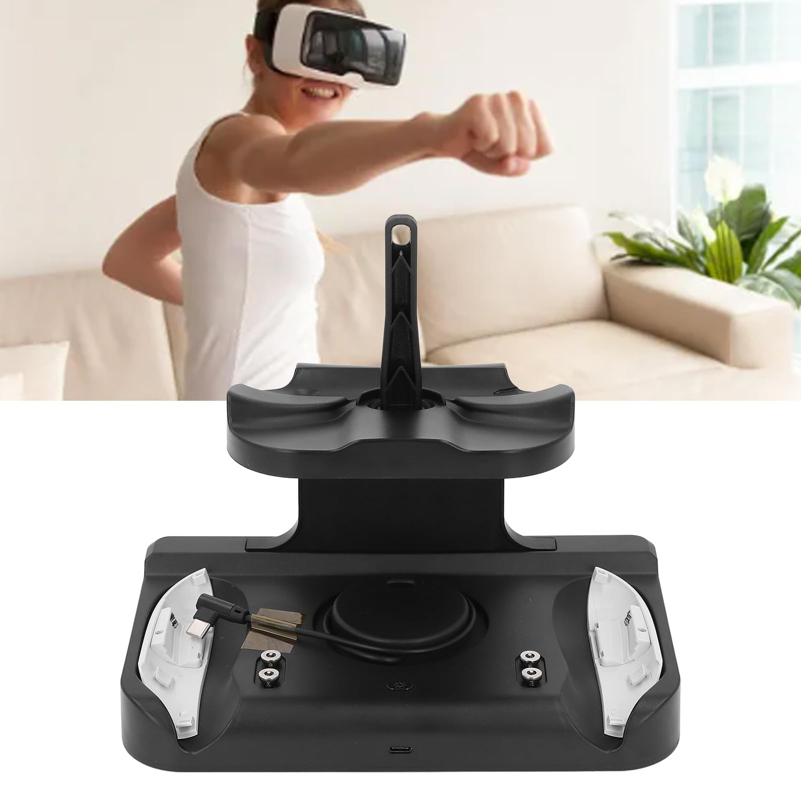 Base di Ricarica per Controller Visore VR, 2 Batterie Ricaricabili Luce RGB Supporto di Ricarica per Controller VR Portatile Salvaspazio per Dispositivo VR (BLACK)