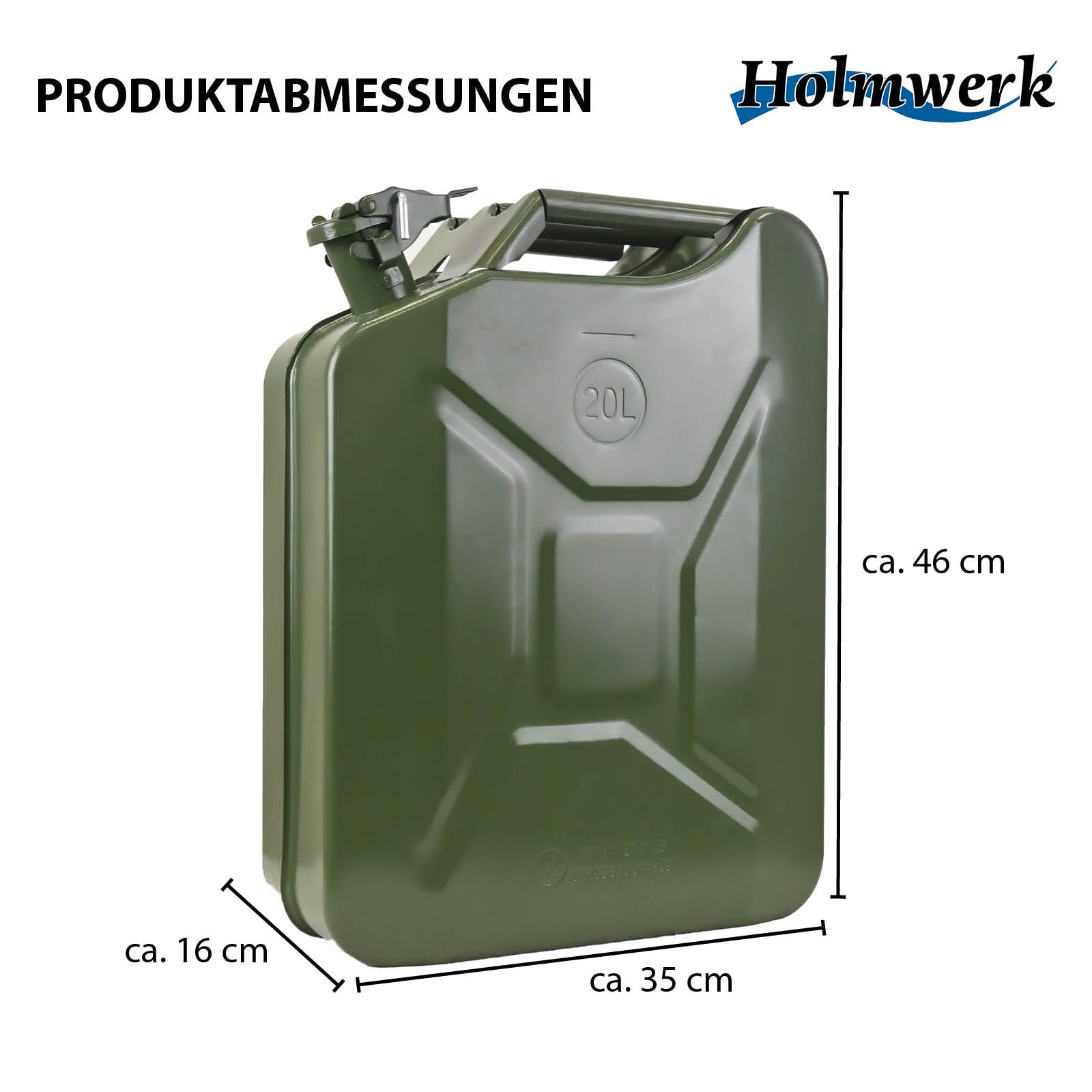 Kraftstoffkanister Metallkanister 20 Liter UN-Zulassung Olivgrün mit Ausgießer Entlüftung Sieb 0,8mm Stahl