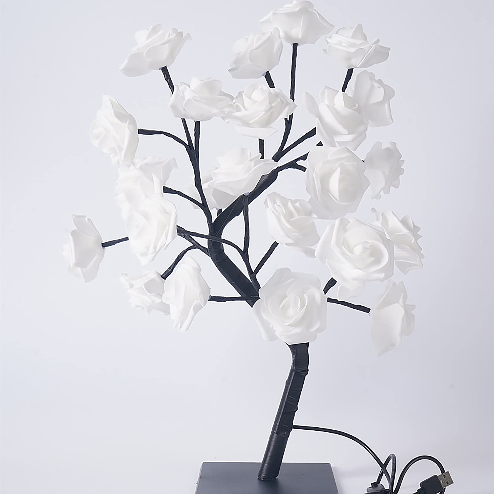 TITA-DONG Rose Tree Lamp, Pink Rose Flower Night Light, 24 Warm White LED Lights, USB Powered Touched Switch Bedside Table Night Lamp, Perfect for Mom Girls Valentine's Day Decorations(White)