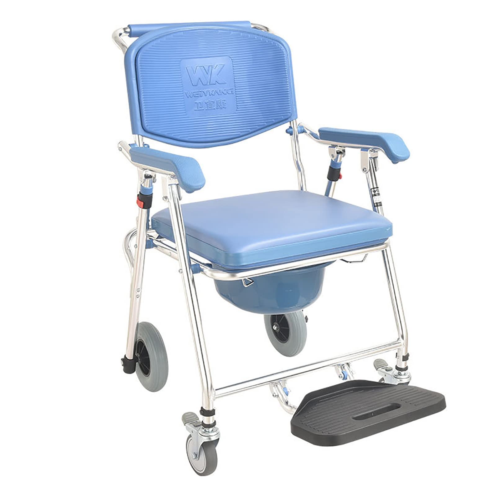 Silla de inodoro con ruedas con reposapiés, silla de inodoro móvil para ancianos y discapacitados, diseño ligero, soporta hasta 150 kg