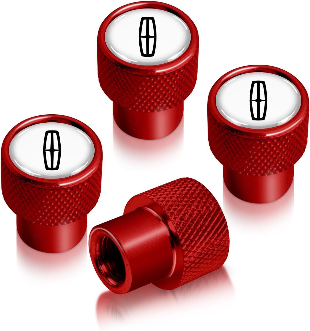 iPick Image for Lincoln Logo in White on Red Easy-Grip Aluminum Tire Valve Stem Caps - Official Licensed